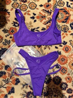 Oh Polly Purple Ribbed Bikini Set